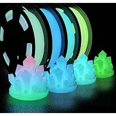 3D Printer Filament Bundles, Glow in the Dark Multicolor, Green, Blue and Teal, PLA Filament 1.75mm, Dimensional Accuracy +/- 0.02mm, 250g x 4pcs