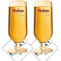 Roxley Mahou Pint Lager Beer Glasses X2 Glasses | 56cl Glasses | Also with Branded Beer Mats