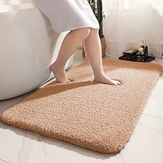 chakme Non-Slip Bath Mat, 70 x 120 cm, Soft Microfibre Bath Mat, Shower Mat, Washable, Home Bathroom Rug, Large Elegant Bath Mat for Bathroom, Bedroom and Laundry, Beige