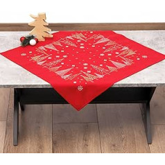 Duftin Embroidery Kit Pre-Drawn – Tablecloth 72 x 72 cm Christmas Dream in Red – DIY Set for Embroidery Embroidery Set with Embroidery Template and Embroidery Needle and Embroidery Thread