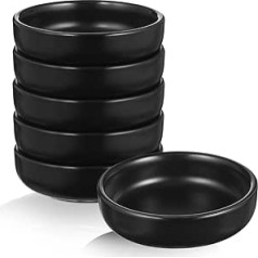 Housoutil Sauce Dish Ceramic Bowls Mini Dip Bowls Round Serving Bowl Sauce Bowl Spice Bowl Snack Bowl Side Dish Fruit Container for Soy Sauce Dip Black Pack of 6