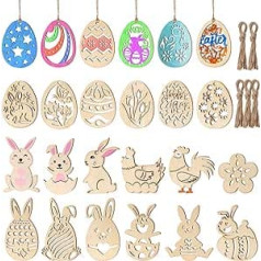 STOBOK Pack of 48 Unfinished Wooden Easter Ornaments Easter Egg Rabbit Hanging Wooden Discs DIY Crafts for Children Easter Decor