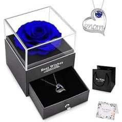 NEWUPZSI Mum Women Eternal Real Rose Blue Preserved Rose Gift Box with Love You Necklace, Real Rose Flower Gift for Mothers Mother's Day, Preserved Rose for Mother's Day Her
