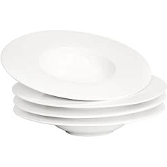 jinsongdafa Pasta Plates, Soup Bowls, Soup Plates, 300 ml, Pasta Bowl Set of 4, White Flat Bowl Plates, Bowls with and Rim, Premium Porcelain Best Gift (30 cm)