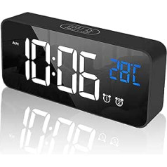 tronisky LED Digital Alarm Clock, Desk Clock, USB Rechargeable Travel Alarm Clock with 2 Alarms, Snooze, Temperature Display, Voice Control Function, 4 Brightness Settings & 13 Music Tones