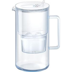 AQUAPHOR Glass Water Filter Jug White Including 1 Maxfor+ Filter I Carafe in Glass Design with Easy Filling Hinged Lid I Reduces Limescale, Chlorine & Microplastics I Elegant Water Filter 2.5 L
