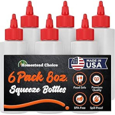 Pack of 6 Plastic Squeeze Spice Bottles with Red Twist Cap Set of 6 (Perfect for Syrup, Sauce, Ketchup, BBQ, Spices, Dressing, Arts and Crafts, Workshop, Storage, More) 8 oz Transparent