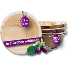 Waipur Organic Palm Leaf Bowls - 200 Bowls Diameter 13 cm / 275 ml - Premium Disposable Tableware Compostable - Palm Leaf Soup Bowls - Disposable Bowls
