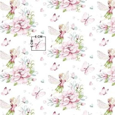 Fairy Stars 100% Cotton Fabric, Children, Sold by the Metre, Craft, Sewing Fabric (Fairy, Butterfly, Flower, White, 200 x 160 cm)