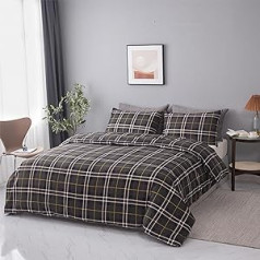LSC Tartan Check Flannelette Duvet Cover 100% Brushed Cotton Flannel Thermal Winter Bedding Duvet Cover Set Luxurious Super Soft with Pillowcases in Matching Colour (Double Duvet Cover Set,