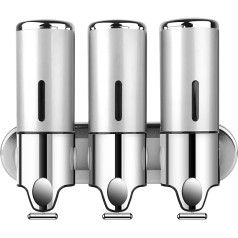 AUMIO 3 in 1 Shower Wall Shampoo Dispenser Shower Soap Dispenser 3 x 500ml for Shampoo, Conditioner, Shower Gel, Shower Gel - Shampoo Dispenser for Bathroom, Hotel, Kitchen (Silver)