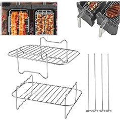 Ninja Hot Air Fryer Accessories Set of 10 Including Silicone Pad & Dual Air Fryer Racks & 100 Pieces Paper Pad & Silicone Gloves for Ninja Dual AF300EU AF400EU (Silver2)