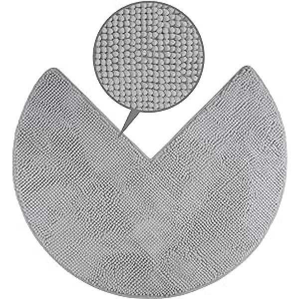 fluffy® Chenille Corner Shower Mat with Non-Slip Backing (Round, Inner Dimensions 45 x 45 cm, Grey)