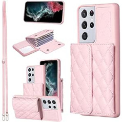 Vqwq Leather Wallet Case for Samsung Galaxy S21 Ultra - Hanging Card Slot Stand Multiple Function Flip Case Shockproof Protective Wallet Case for Samsung Galaxy S21 Ultra [23] - Pink