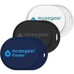 musegear Key Finder Mini with Bluetooth App, Key Finder Loud for Mobile Phone, Pack of 3: Dark Blue, White and Black, for iOS and Android, Key Finding