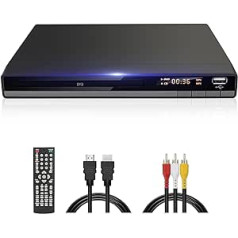 Compact HD DVD Player for TV HDMI AV Output with Cable Included, 1080P DVD-CD Player with USB Input, All Regions Free, Error Correction, Integrated PAL NTSC System