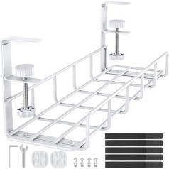 REFLYING Cable Management Under Desk Underdesk Cable Management Cable Basket for Managing Cables and Power Strips White