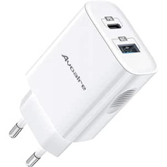 Avoalre USB C+ A Charger 2 Port Quick Charger 20 W iPhone Charger USB Power Supplies for Mobile Phones, Power Delivery, Samsung/iPhone14/13/12/11/11 Pro/12mini/SE 2020/Max/XR/XS max/X/8/8plus