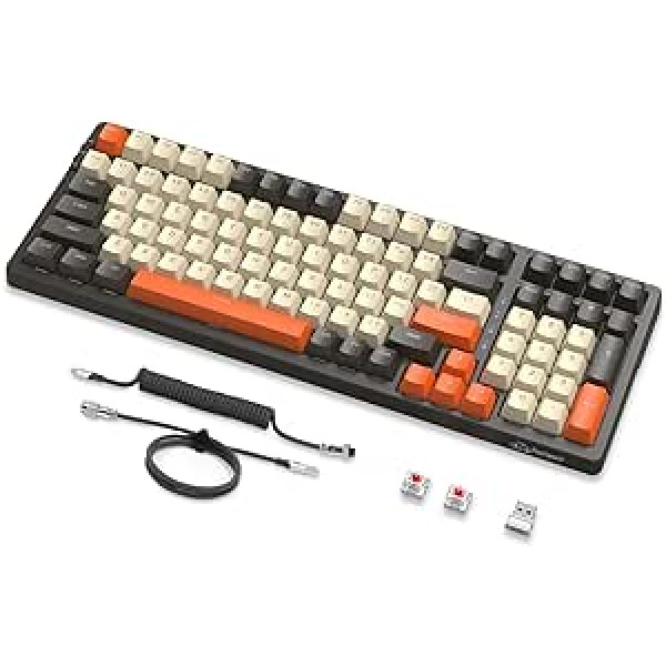 MAMBASNAKE K8 Colorful Mechanical 3 Mode Keyboard, 2.4G Wireless Bluetooth Gaming Keyboard with Coiled Cable, 19 RGB Backlight, Hot Swap Red Switch for Laptop, PC, Mac - Shimmer