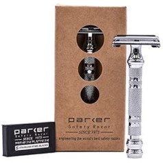 Parker Safety Razor 66R Butterfly Open Double Edge Razor - Super Heavyweight - 5 Premium Blades Included.