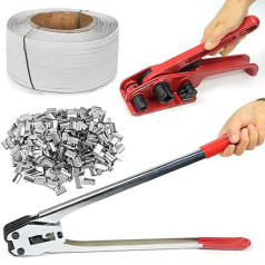 Manual Strapping Kit, Packing Machine Including Sealing Tensioner for Tensioners PP/PET Plastic Strapping Tape Kit, (Packaging Tape 12 mm x 1000 m)