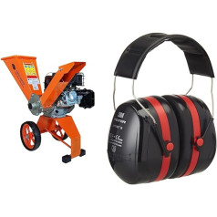 Forest Master FM6DD Petrol 4-Stroke Engine Wood Garden Chipper, 6 HP, Orange, 780 x 480 x 910 mm & 3M Peltor Optime III Cup Ear Defenders, Black/Red, Adjustable Size