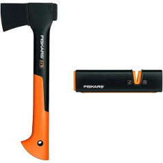 Fiskars Universal Axe, Includes Blade and Transport Protection, Length: 35.5 cm, X7-XS & Fiskars Axe and Knife Sharpener, Xsharp