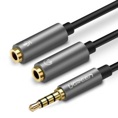 Austiņu sadalītājs 3.5mm mini AUX ligzda + stereo mikrofons 20cm sudraba
