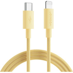 Spēcīgs USB-C - Lightning kabelis iPhone ātrai datu pārraides uzlādei 20W 1m dzeltens