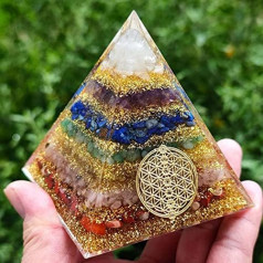 TAMHOPE Orgonite 7 Chakra Pyramid Large Aura Quartz Divination Yoga Meditation Resin Handcraft EMF Protection Home Ornaments (8 cm, Extra Large)