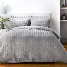 Serene Bettbezug und zwei Kissenbezüge, 52% Polyester/48% Baumwolle, Grau, King Size