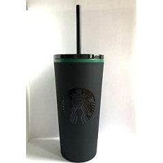 STARBUCKS 12oz Tumbler with Straw Matte Black with Green Rim 355ml