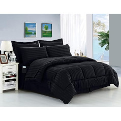 Elegant Comfort Wrinkle Resistant Silky Soft Stripe 8 Piece Comforter Set King Black