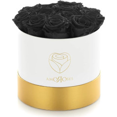 Amoroses Limited Edition - Gift Box 12 Eternal Stabilised Roses - Elegant Bouquet of Real Flowers (White Box with Black Roses)