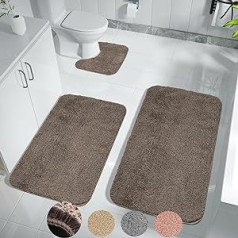 Achiiso Bath Mat Set of 3, Non-Slip Bathroom Toilet Mat, Super Absorbent Microfibre Bathroom Bath Mat, Machine Washable Bath Mat (Coffee, U40 x 50 + 50 x 60 + 50 x 80 cm)