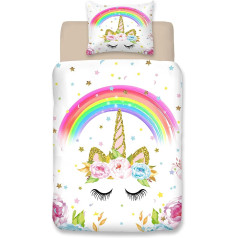 Wajade Unicorn Duvet Cover and Pillowcase for Children Pink Unicorn Bed Linen 135 x 200 cm Soft and Skin-friendly Material with 1 Pillowcase 80 x 80 cm