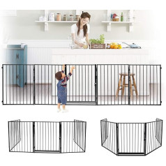 Jopassy Fireplace Safety Gate Baby Barrier 304 cm 5-Piece Set with Comfortable Door Safety Gate Powder-Coated Metal Black