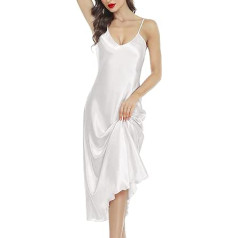 Lovasy Women's Nightdress Satin Sexy Negligee Long Babydoll with Spaghetti Straps Underdress V-Neck Night Dress for Women Straps