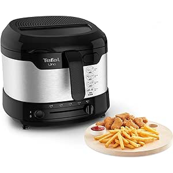 Tefal FF215D Uno M Fryer (1600 Watts, Capacity: 1 kg, adjustable thermostat, viewing window, draining position), stainless steel/black.