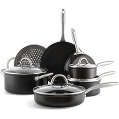 GreenPan Lima Midnight Hard Anodised Healthy Ceramic Non-Stick Cookware Set, 11-Piece Pot and Pan Set, with Frying Pan, Saucepan, PFAS-Free, Industrial, Dishwasher and Oven Safe, Black