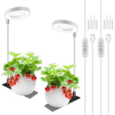 Kullsinss Grow Lights for Indoor Plants, Full Spectrum Halo Growing Lamp with Detachable Base, Height Adjustable, 3 Colours, 10 Dimming, Automatic Timer, Plant Light for Small Plants Growing, Pack of 2