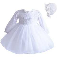 Cinda Baby long sleeve lace christening party dress and hat
