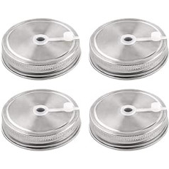 sourcing map Stainless Steel Normal Mouth Preserving Jar Lid with Straw Hole Canning Lid for Drinking & Food Caps Pack of 4