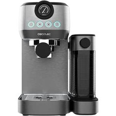 Cecotec Power Espresso 20 Steel Pro Latte Semi-Automatic Espresso Machine, 1350 W, Thermoblock, ForceAroma Technology with 20 Bars, Full Milk Tank, Instant Cappuccino, Cup Warmer, Double
