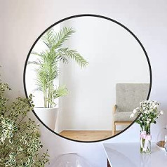 ZENIDA Round Mirror 50 x 50 cm Wall Mirror Round with High-Quality Black Metal Frame, Modern Design Large Mirror for Hallway, Bathroom, Living Room and More