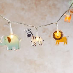 Lights4fun 12 LED Safari Fairy Lights Warm White Children's Room Battery Operated Timer