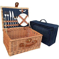 2 Person Blue Tweed Fitted Picnic Basket