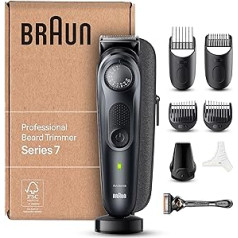 Braun Series 7 BT7441 Beard Trimmer, Trimmer/Hair Trimmer for Men, Professional Hair Trimmer (Recyclable Packaging), 40 Settings, Charging Station, Travel Case, Beard Stencil, 100 Minutes Running