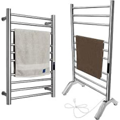 WRJAHCG Bathroom Heater, Towel Heater, Electric Bathroom Heater, Electric, Freestanding or Wall-Mounted Towel Warmer, Towel Holder, Heating Rod, 304 Stainless Steel, 10 Bars, Plug-In
