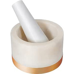 Divit Shilp Mortar and Pestle, Made of Heavy Duty Polished Hard Stone, Natural Stone Grinder for Spices, Pastes, Herbs, Spices etc. (Marbled with Brass Base)